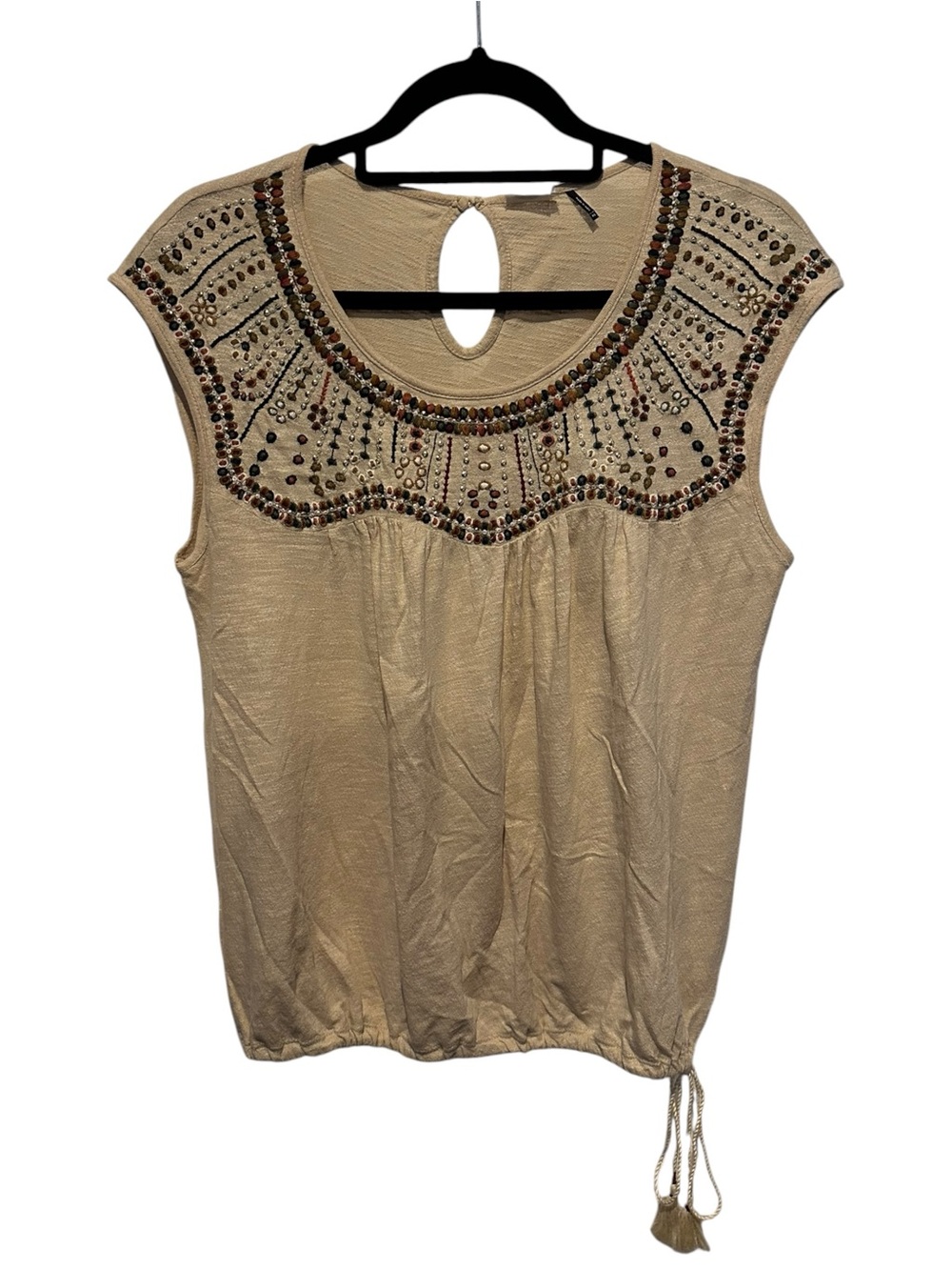 Akemi + Kin Anthropologie Embroidered and Embellished Cinched Drawstring Top XS